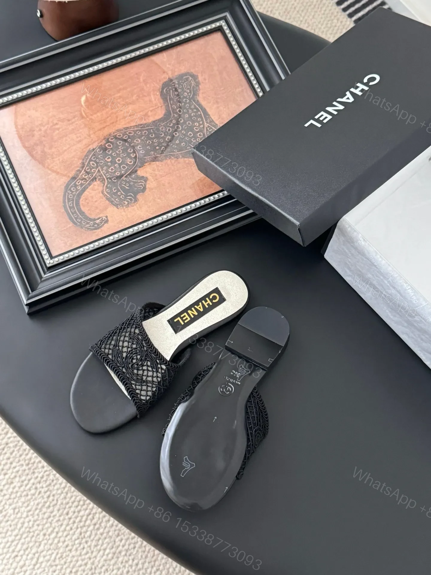 View 5 of Chanel Women Black Mesh Slide Sandals