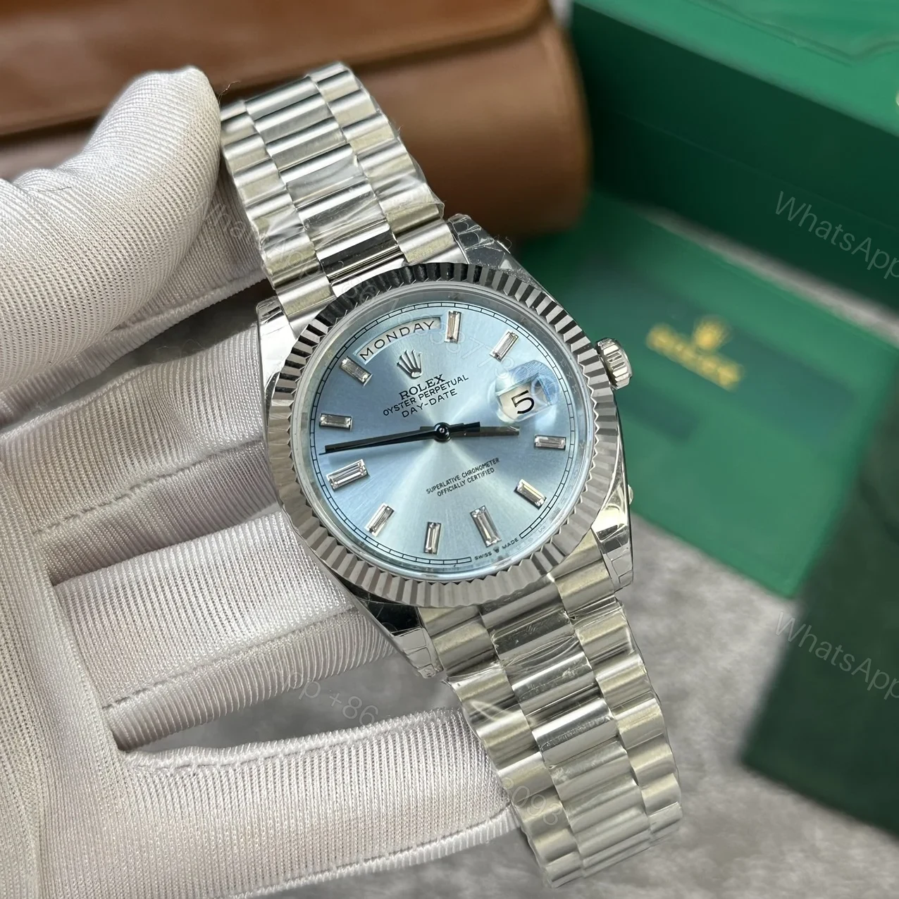 View 3 of Superclone Rolex Day-Date Ice Blue Diamond Dial 228236-0006 40 mm