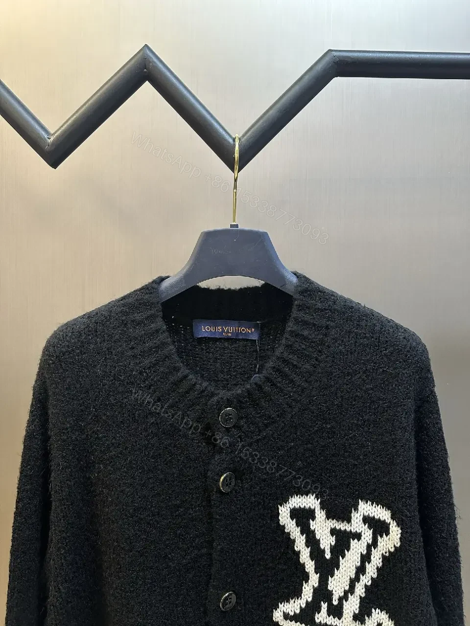 View 3 of Cozy Luxe Knit Cardigan with Bold Emblem, Mid-Weight Style