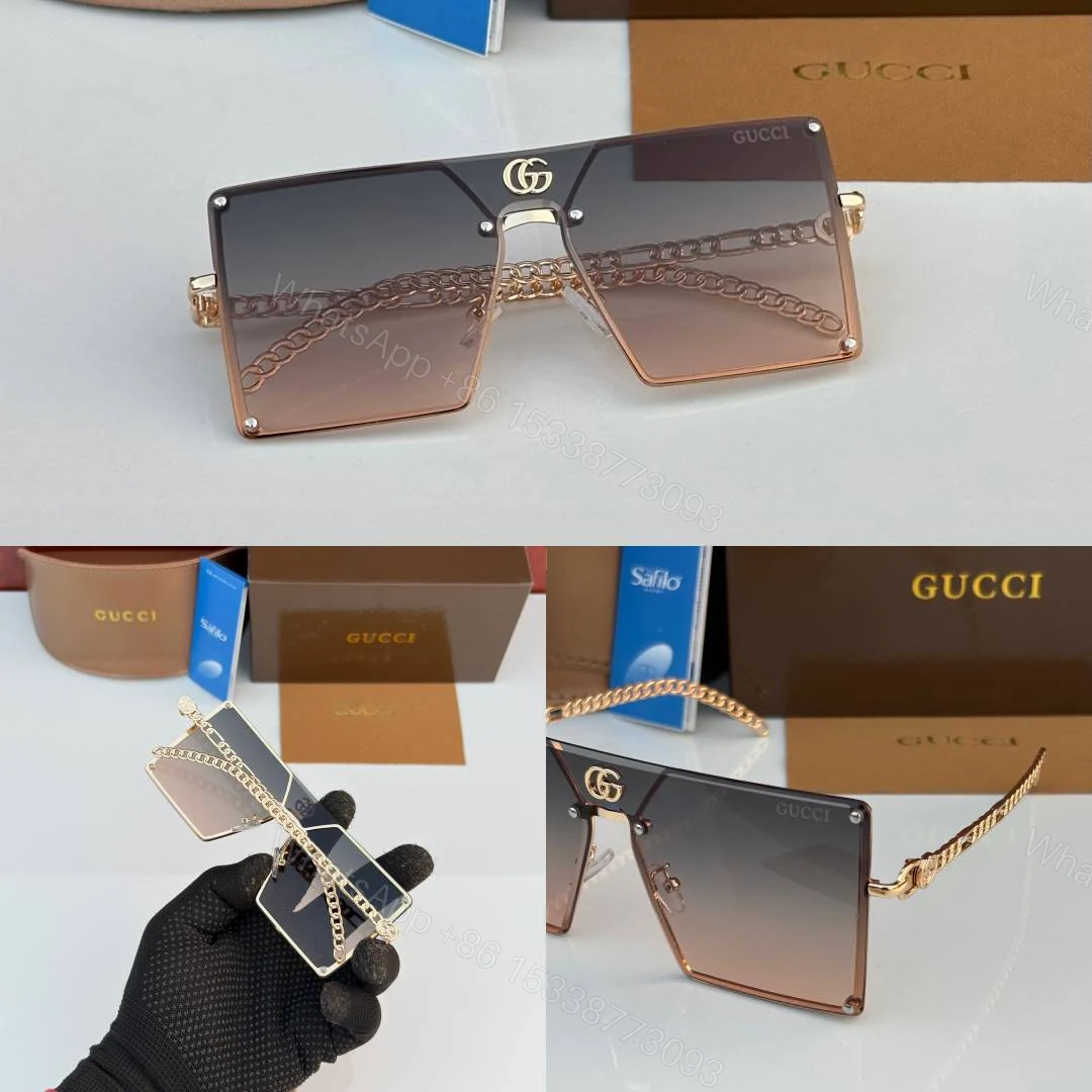 View 2 of First Copy Gucci Oversized Square Sunglasses Gold Frame Gradient Brown Lens