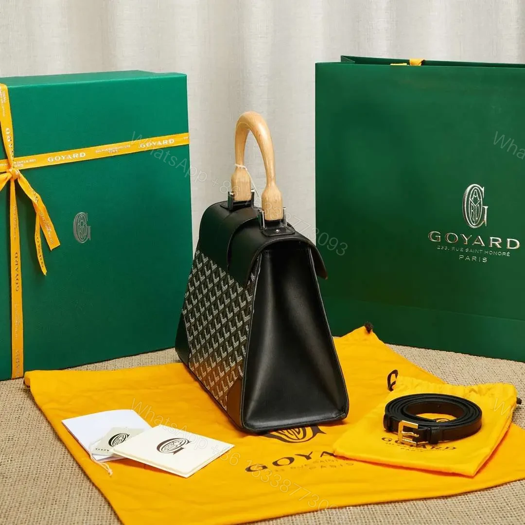View 7 of Goyard SAIGON Black Handbag With Wooden Handle 28cm