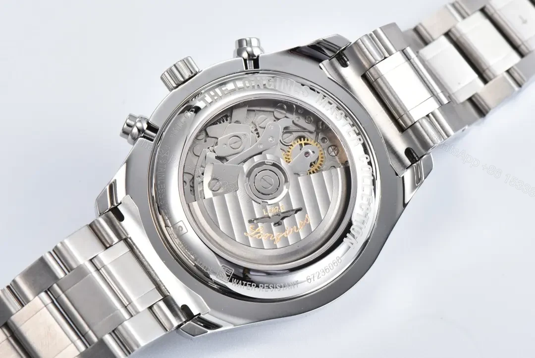 View 9 of Longines Master Collection Moon Phase Chronograph Watch Silver Stainless Steel with Green Dial 42mm