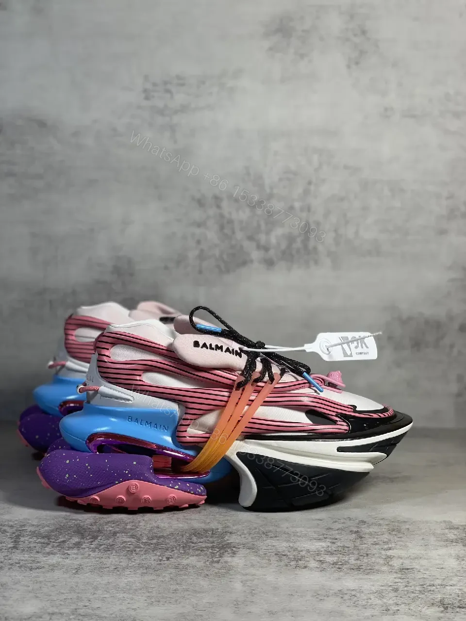 View 5 of pink white black striped leather and mesh sneaker for everyday luxury
