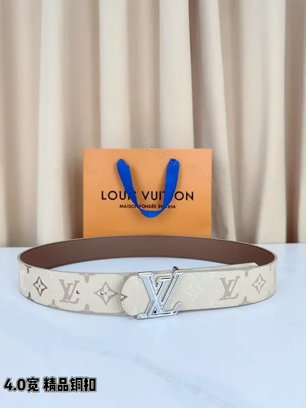 Beige Canvas Louis Vuitton Monogram Belt, Designer, Metal Buckle — view 1