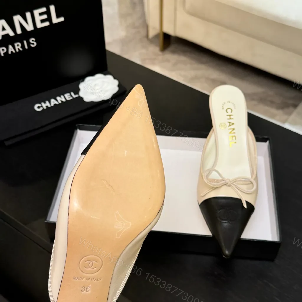 View 5 of Two-Tone Ivory/Black Slingback Heels — Modern Couture Comfort