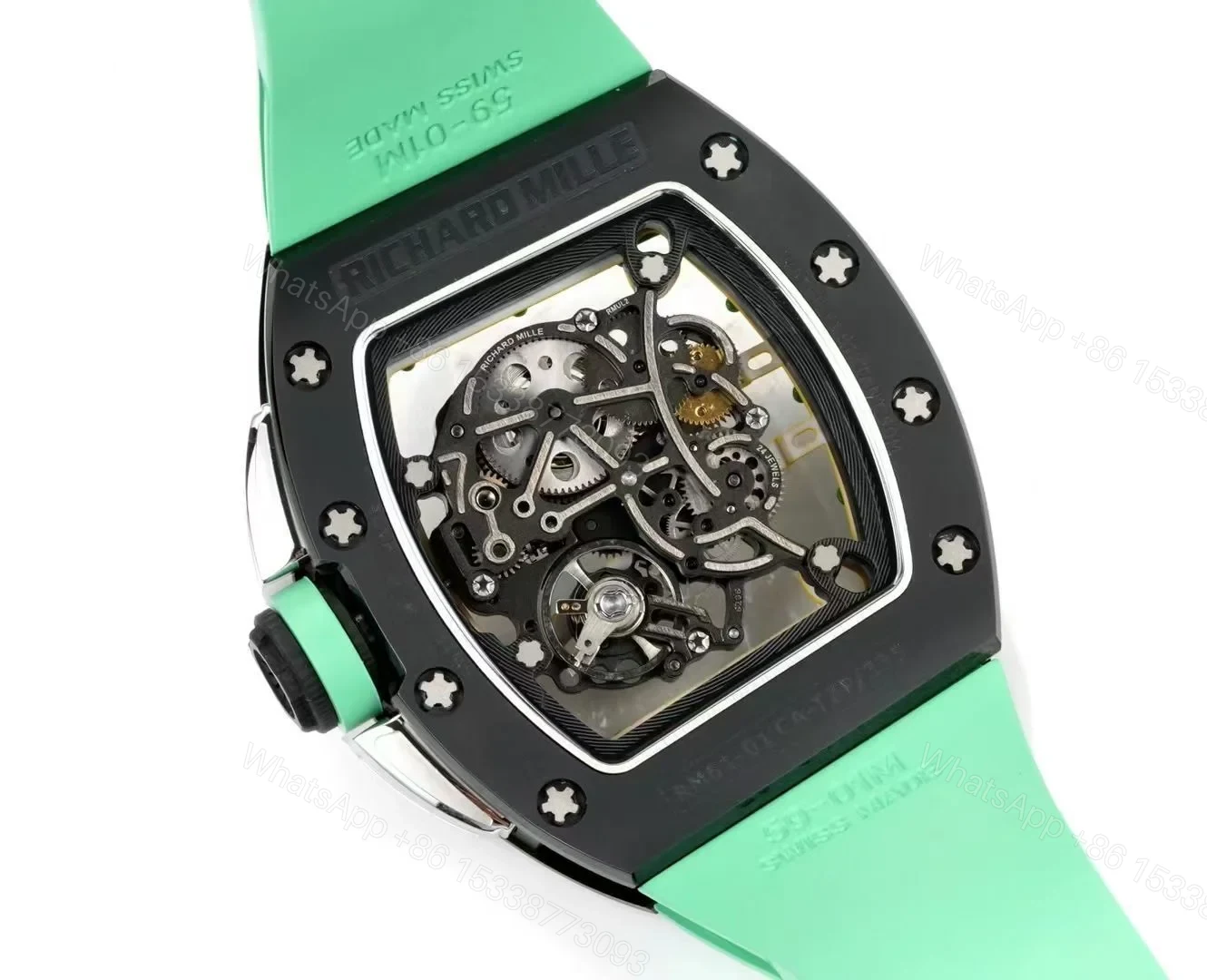 View 7 of Richard Mille RM61-01 Watch Mint Green Strap TZP-N Zirconia Ceramic NTPT Carbon Fiber Skeleton Dial RMUL2 Manual Winding Movement Sports Edition RM61-01-MGS-TZP-RMUL2