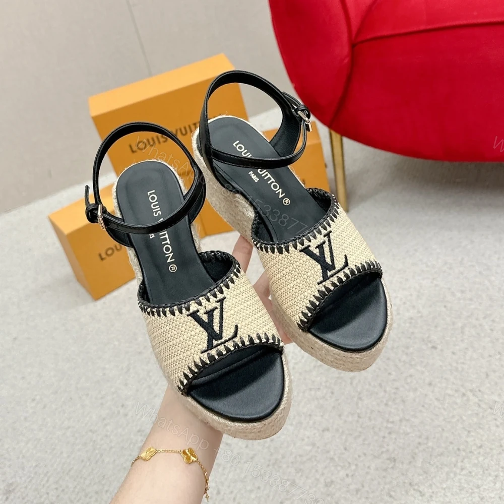 View 2 of LOUIS VUITTON HELIOS WEDGE SANDAL RAFFIA BLACK