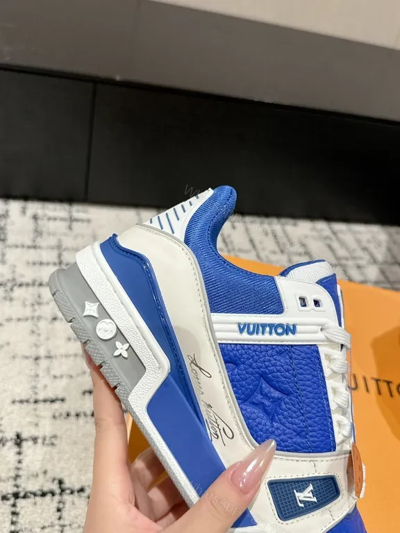 View 6 of Bold Sapphire Luxe High-Top Sneakers with LV-Style Details
