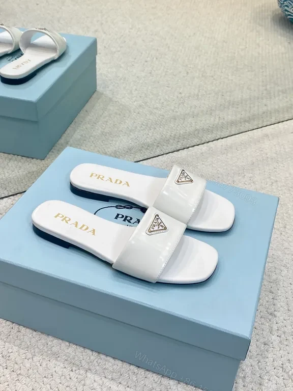 View 5 of Chic White Prada Logo Slide â€” Minimalist Luxury Footwear