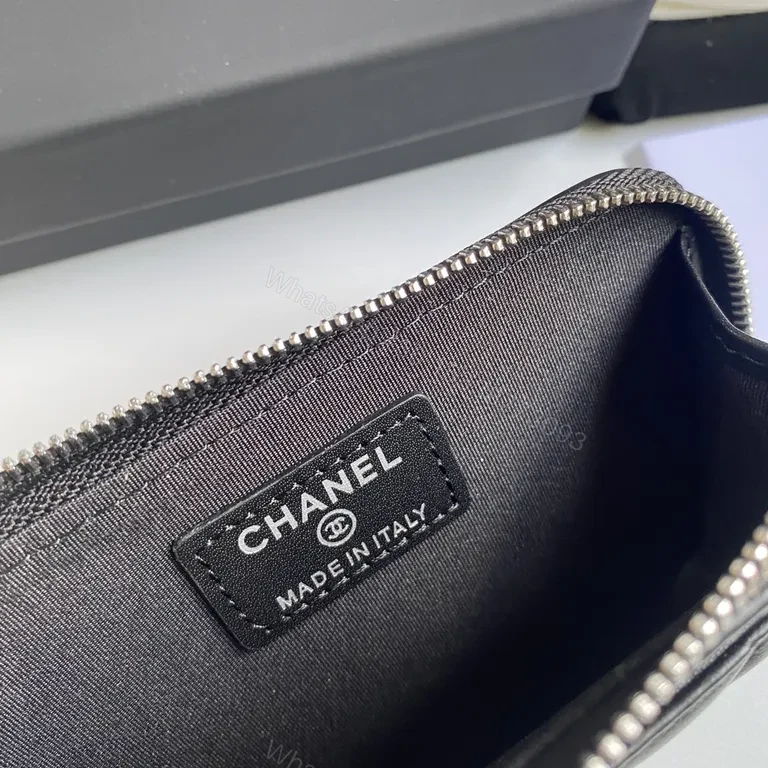 View 7 of Black Quilted Leather Wallet with Signature CC Hardware - Compact Bifold