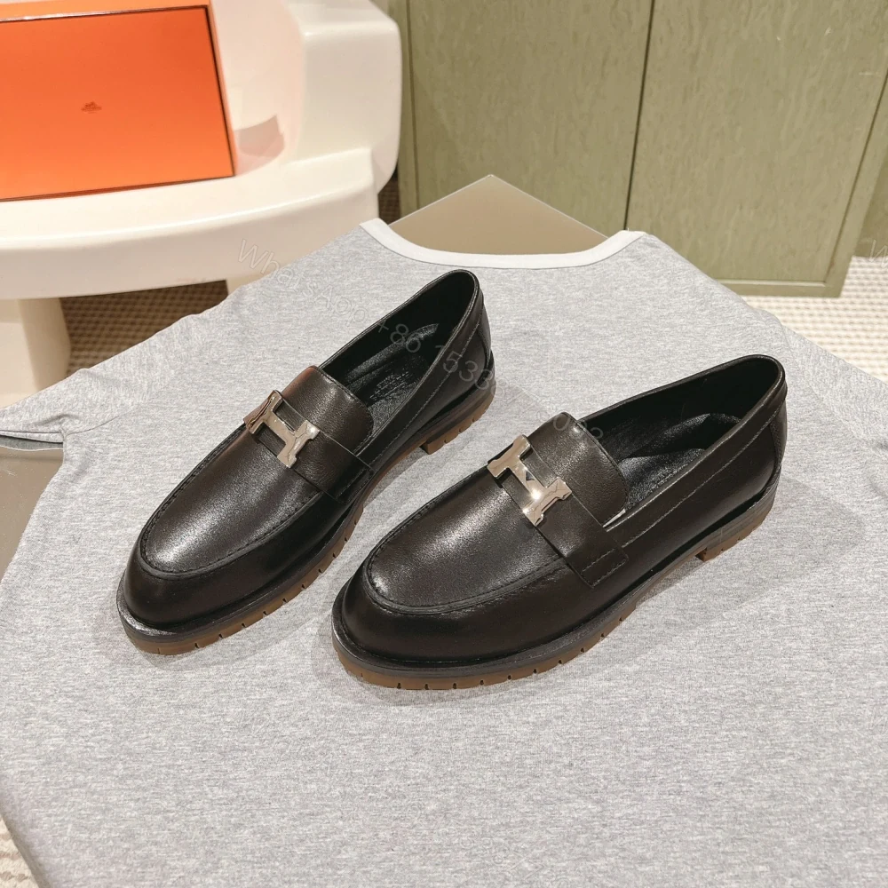 View 3 of 高仿Hermes*H222252Z02小牛皮樂福鞋青木色免檢版