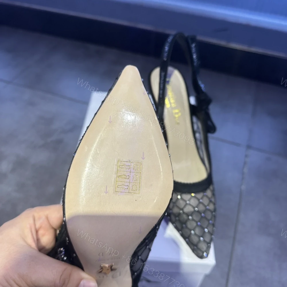 View 9 of 高仿Dior*JAdior系列KCV039尖頭露跟高踭鞋網面6.5CM黑色免檢版