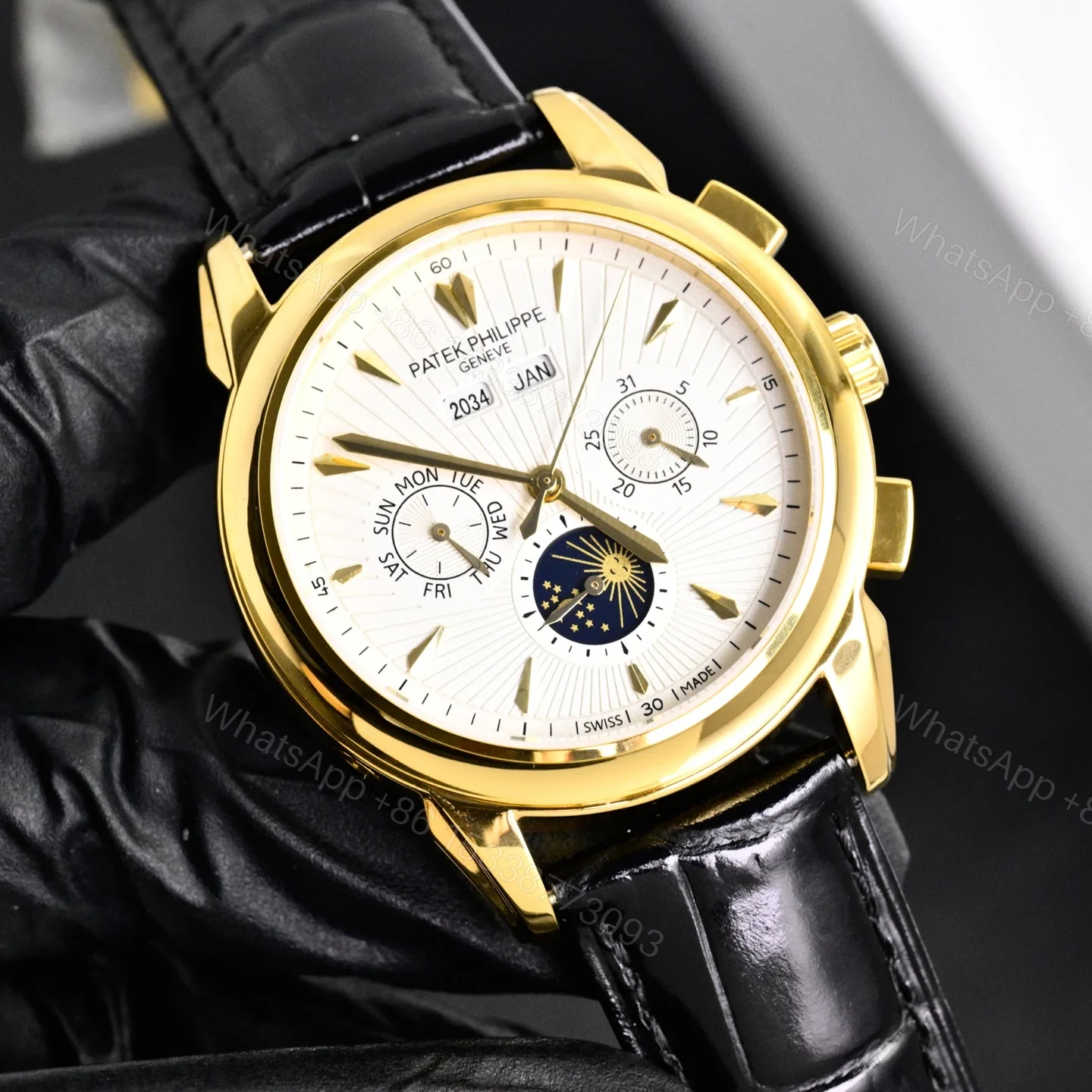 View 9 of Patek Philippe Complicated Functions Men’s Watch 42mm Italian Leather Strap Edition TW-PP-9100-COMPLICATION-42-LS