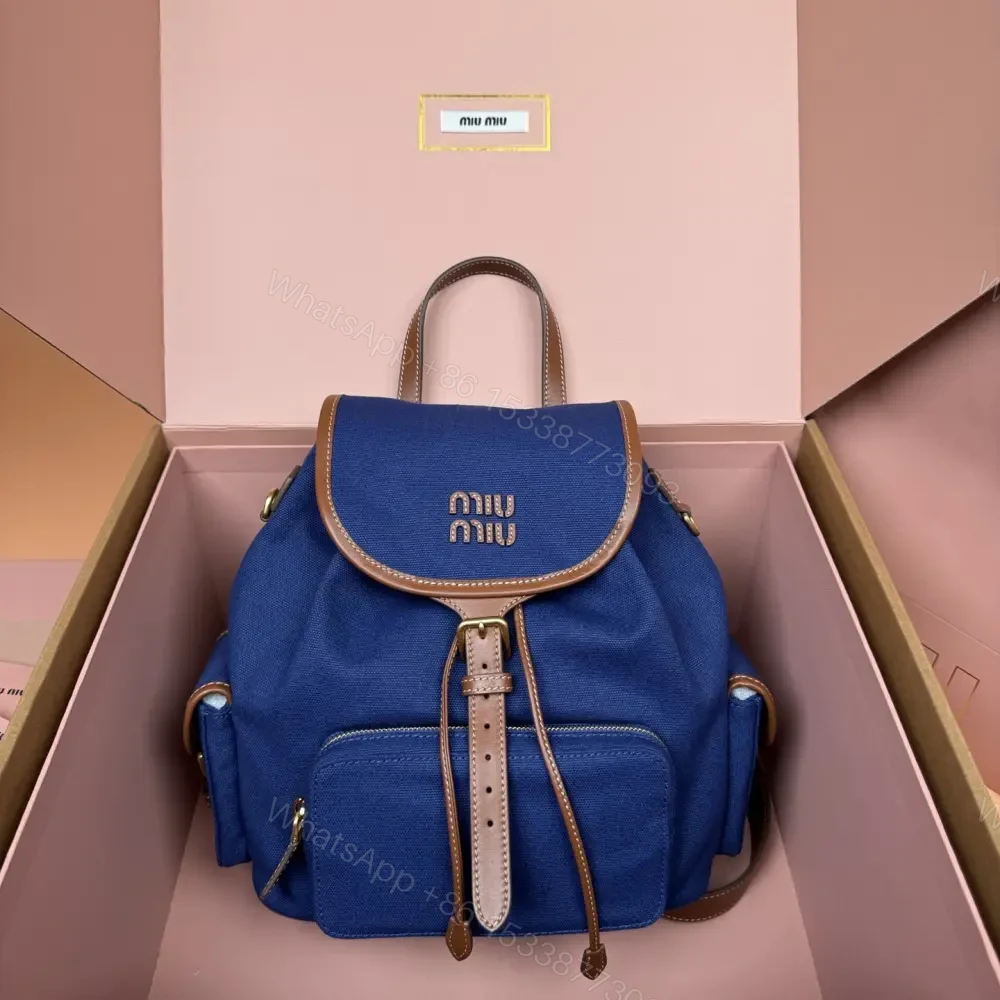 高仿miumiu*5BZ042棉質雙肩包藍色大號免檢版 — view 1