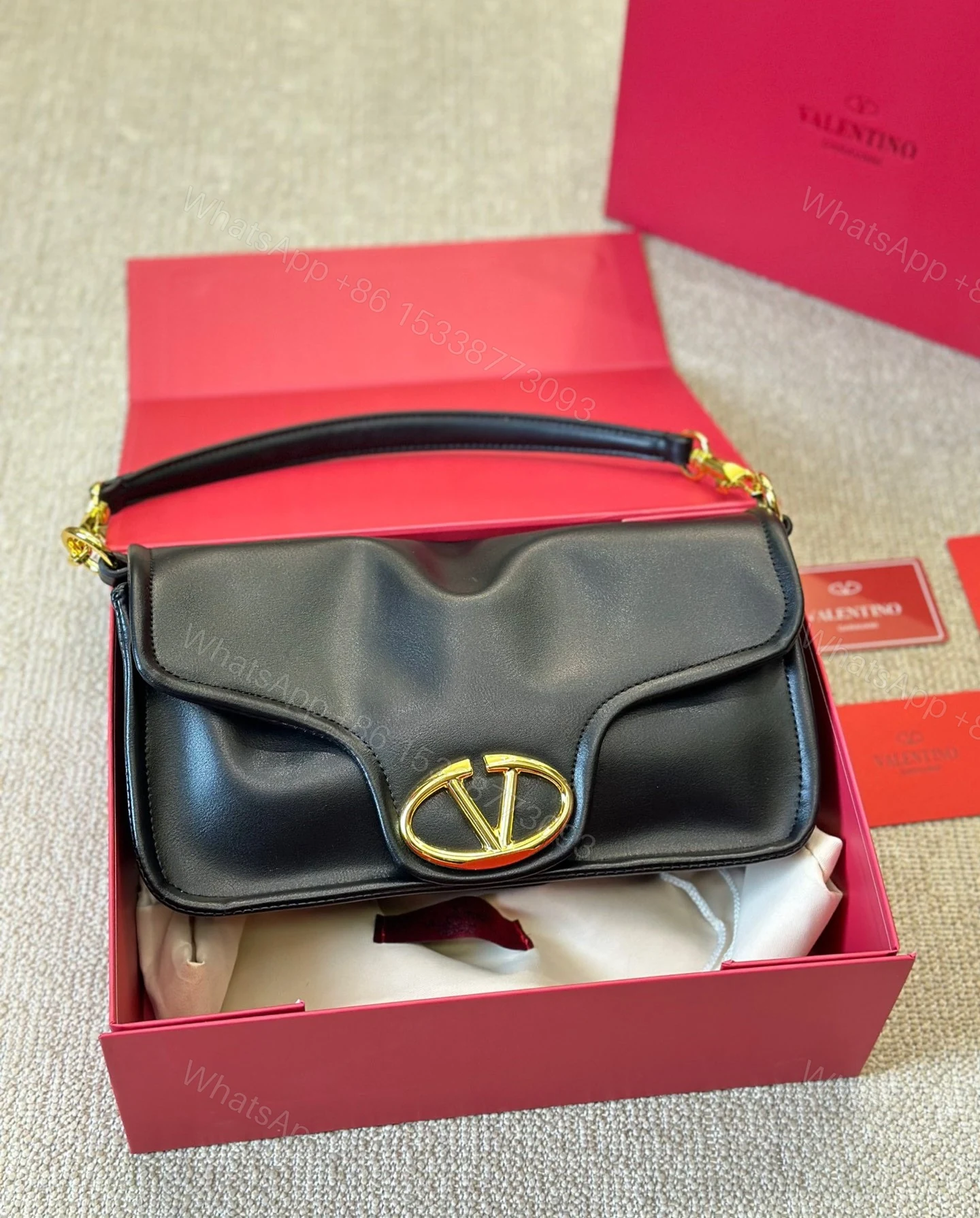 View 4 of VALENTINO GARAVANI VLOGO 1960 NAPPA LEATHER SHOULDER BAG BLACK 28CM 4W0B0N48ZFJ 0NO