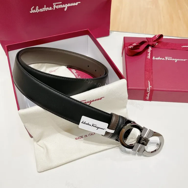 View 5 of Iconic Gancini Belt â€” Italian Calf Leather, Gunmetal Buckle, Black Style