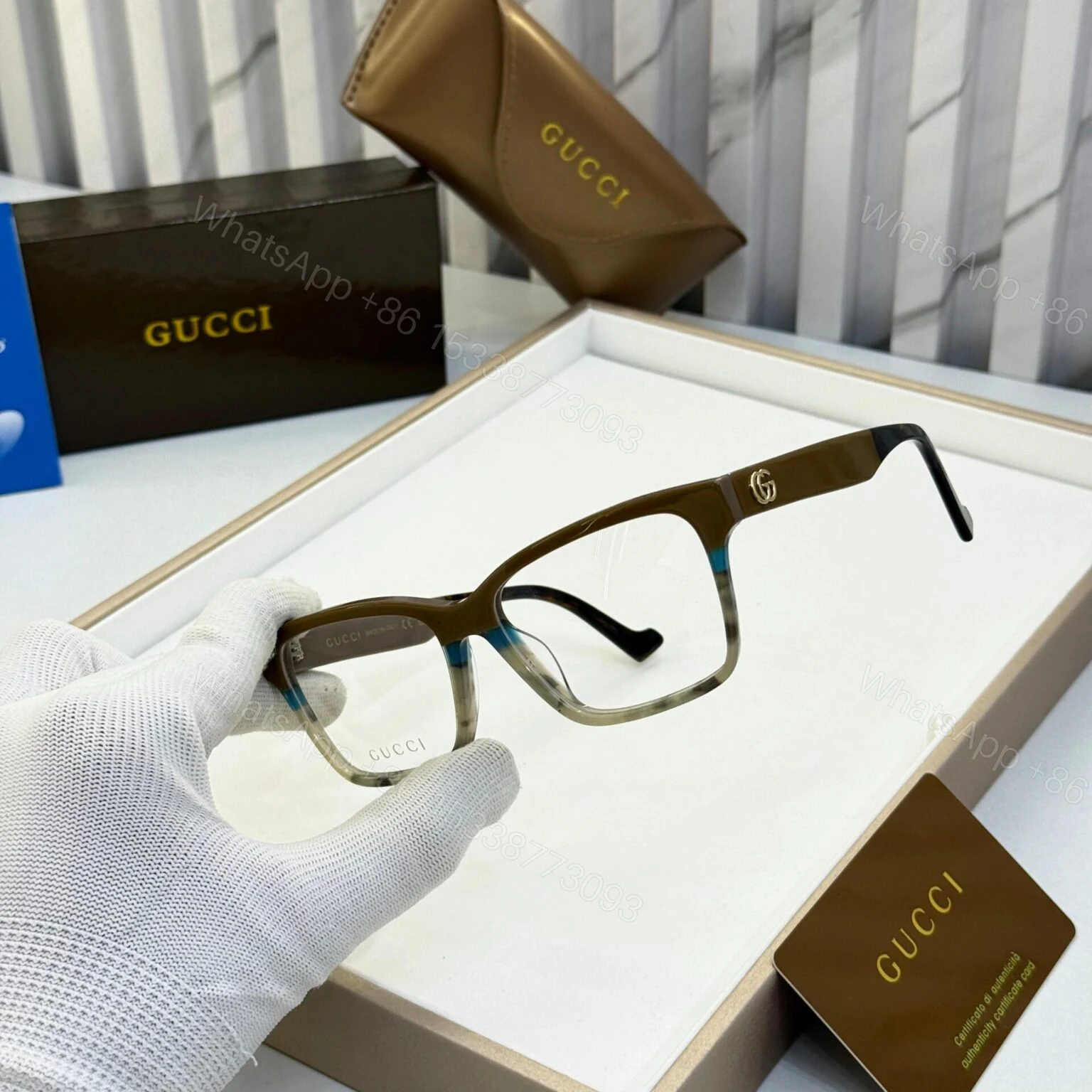 View 2 of Gucci Rectangle Eyeglass Black-Universal