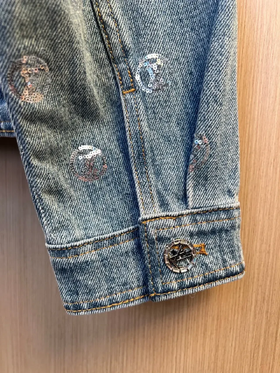 View 9 of Blue denim jacket with monogram print for everyday luxury casualwear