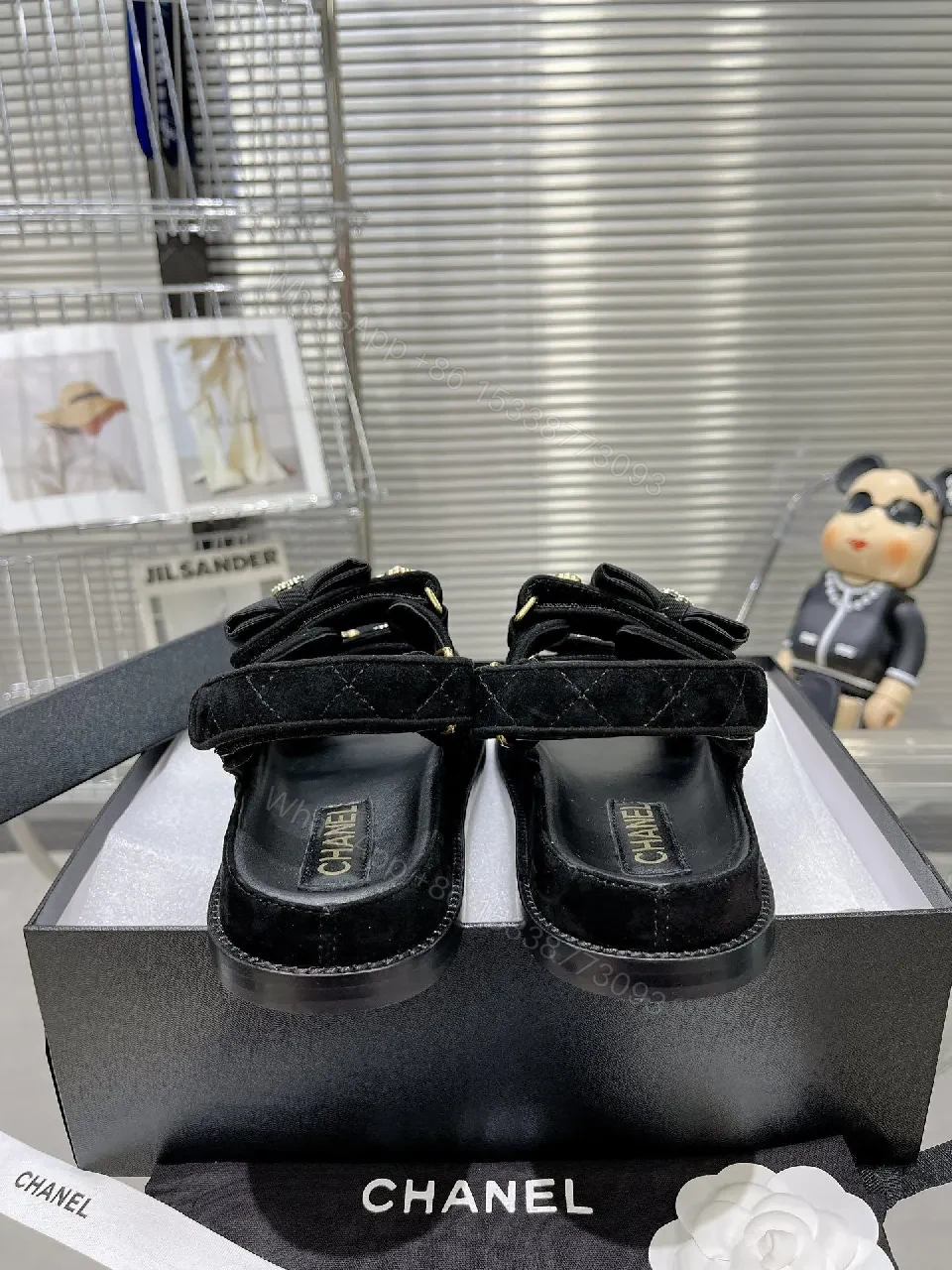 View 8 of Velvet Sandals + Pearl-Embellished Hardware + Chanel-Inspired + Luxury Comfort + Sandals