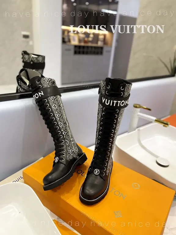 View 9 of Bold Monogram Knit Boots - LV-Inspired Halo Lug Sole Boots