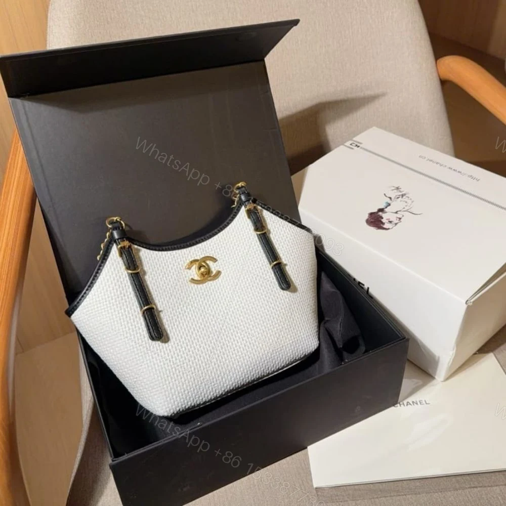 View 2 of Chanel Small Shopping Bag Braided Raffia White And Black 18Cm