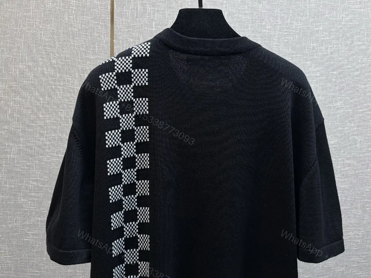 View 7 of Oversized Black Knit Tee: Luxe LV Stripe Streetwear Essential