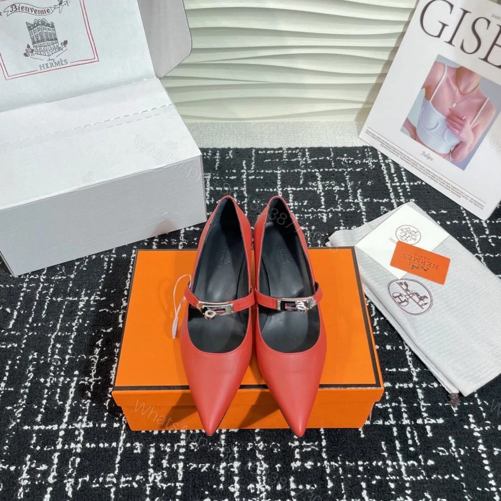 View 4 of 高仿Hermes*Kelly系列H251007Z06小牛皮高踭鞋紅色4CM免檢版