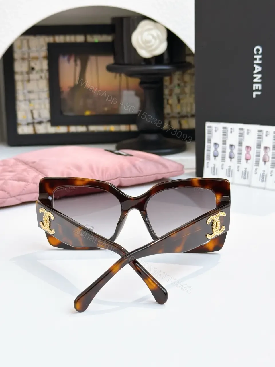View 2 of Chic Square-Frame Sunglasses with Gold Accents – Statement Pair