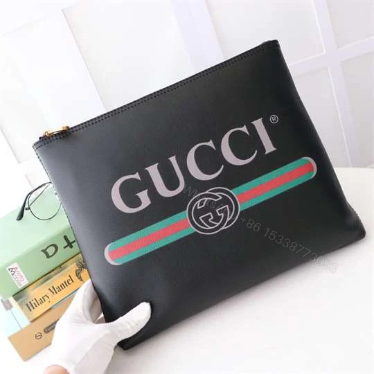 View 5 of Gucci Large Clutch Purse Black Leather GG Logo Web – WGR035