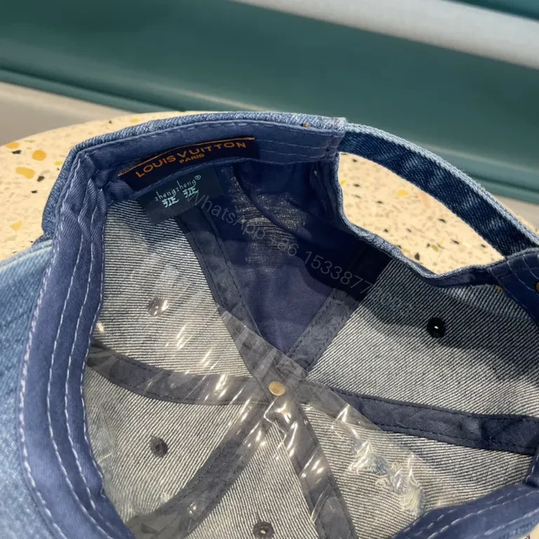 View 8 of Blue Denim Cap Lux Embroidered LV Logo â€“ Casual Luxury Hat