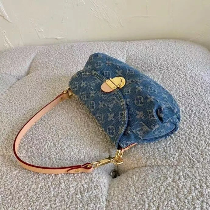 View 3 of Louis Vuitton Pleaty Handbag Monogram Denim Blue 26Cm M95050