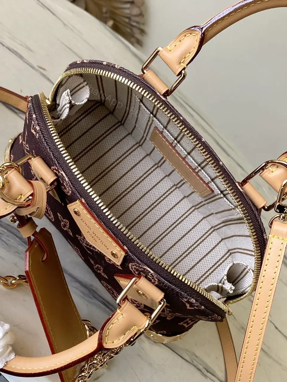 View 6 of Monogram Satchel: Gold-Accented Leather-Trim Dome Bag