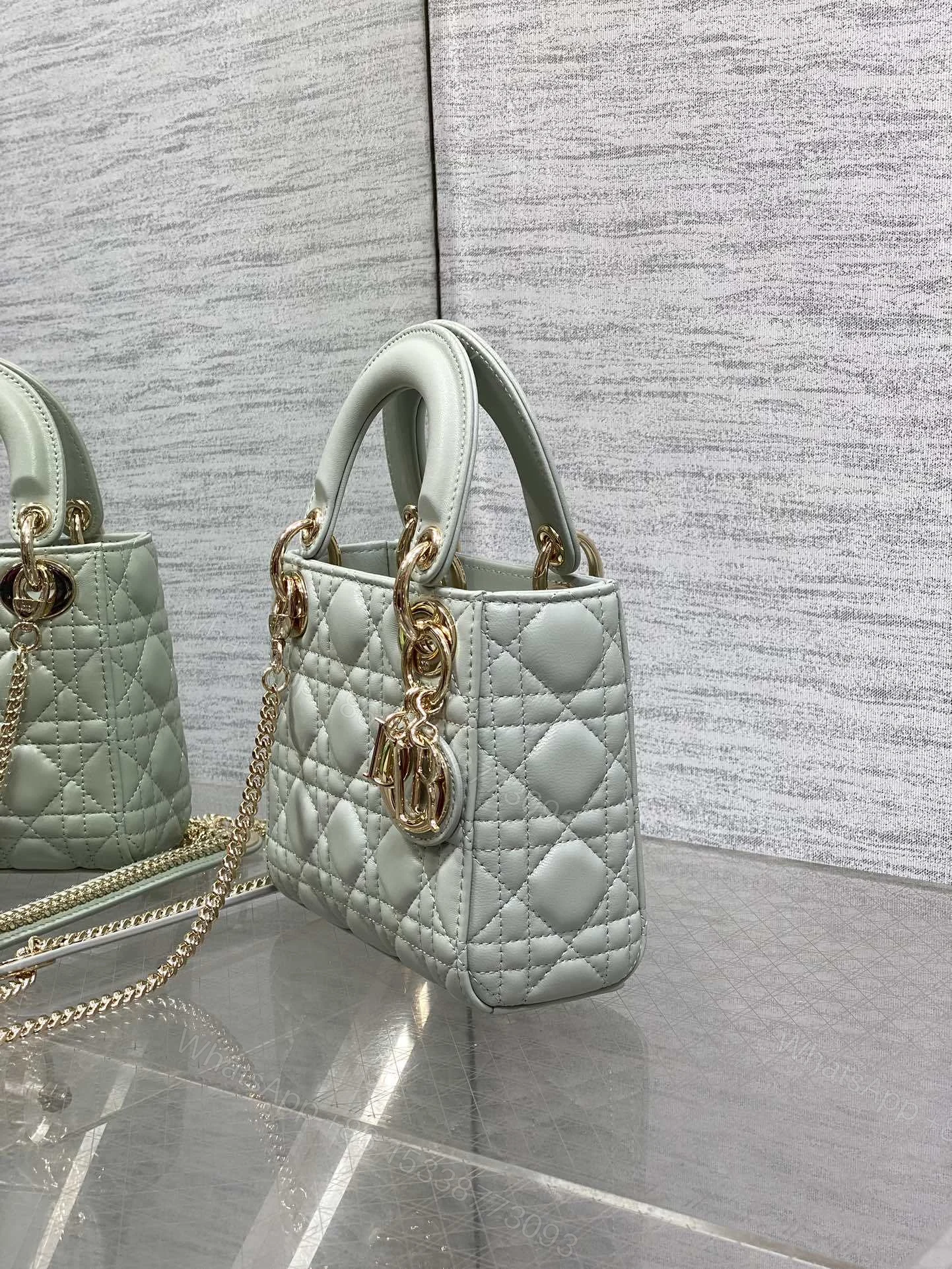 View 4 of Dior Mini Lady Dior Bag in opaline gray