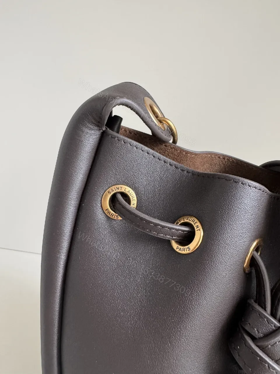 View 5 of Deep Black + Leather + Minimalist + Gold Hardware + Bucket Bag