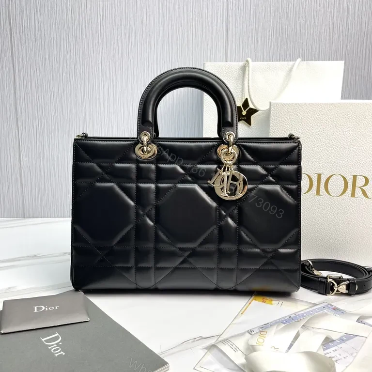 Structured Quilted Black Calf Leather Handbag with Dior Charms — view 1