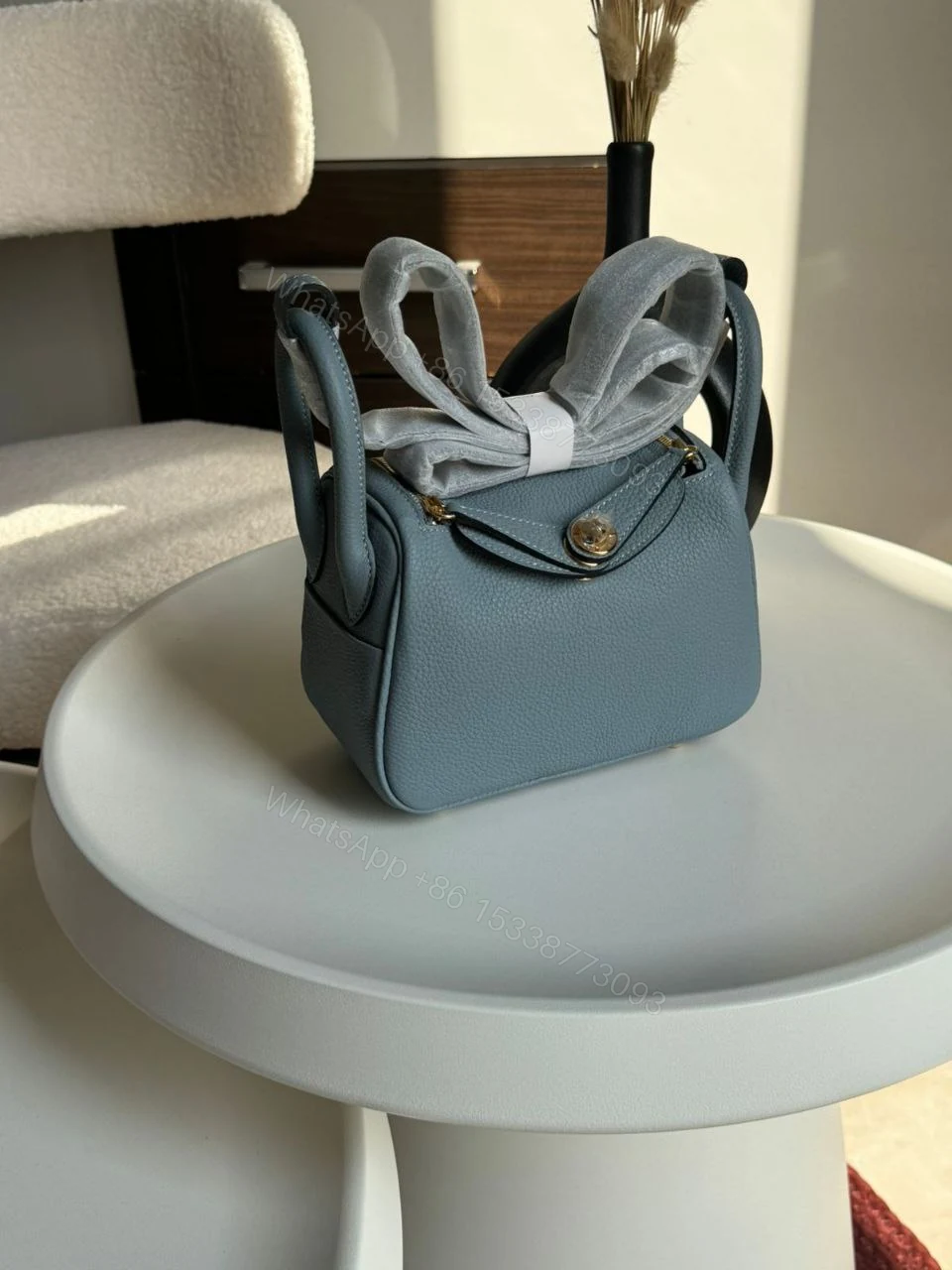 Hermes Brand New Mini Lindy Nata Togo Palladium HDW — view 1