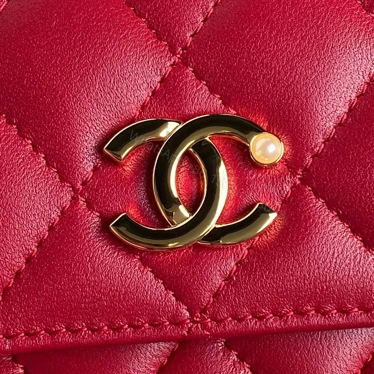 View 5 of Crimson Quilted Flap Bag: Luxe Compact Classic Chain-Charms