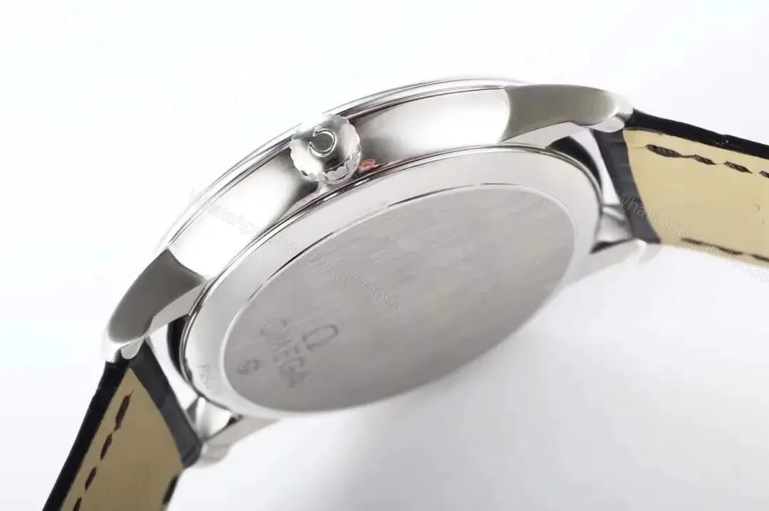 View 6 of Omega De Ville Prestige Replica Watch Blue Dial Silver Case Black Leather Strap