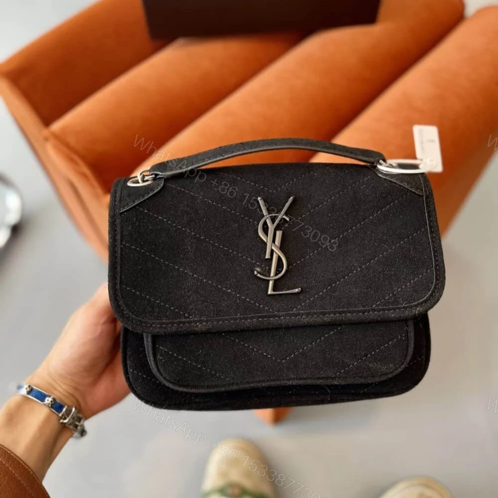 View 2 of Saint Laurent Niki Medium Quilted Suede Shoulder Bag Black 22Cm