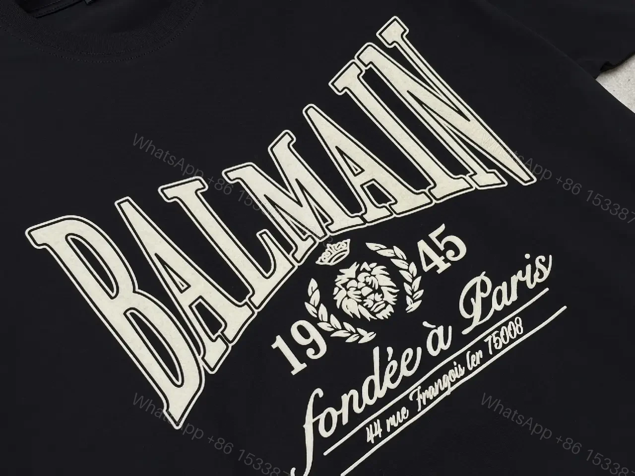 View 2 of Black Cotton Tee + Oversized Logo + Streetwear + Balmain-inspired Graphic + T-Shirt