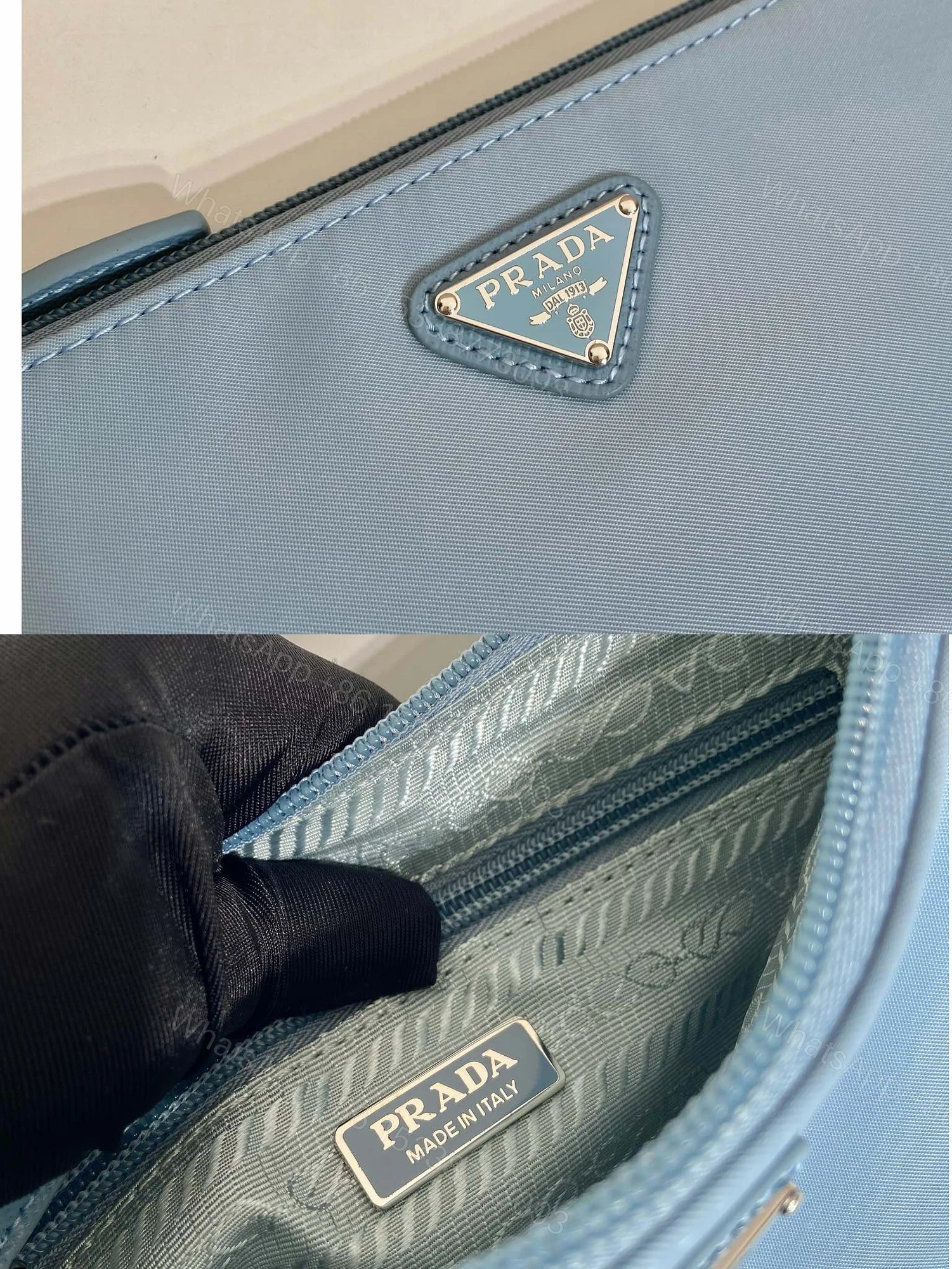 View 6 of SHOULDER BAG 24 WITH TRIANGLE LOGO IN SKY BLUE RE-NYLON FABRIC