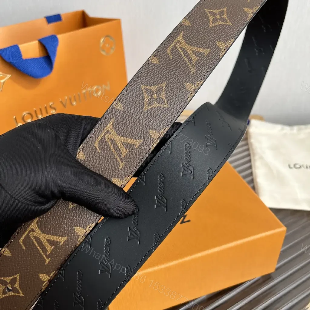 View 2 of Brown Canvas LV Monogram Belt with Oversized Buckle Belt
