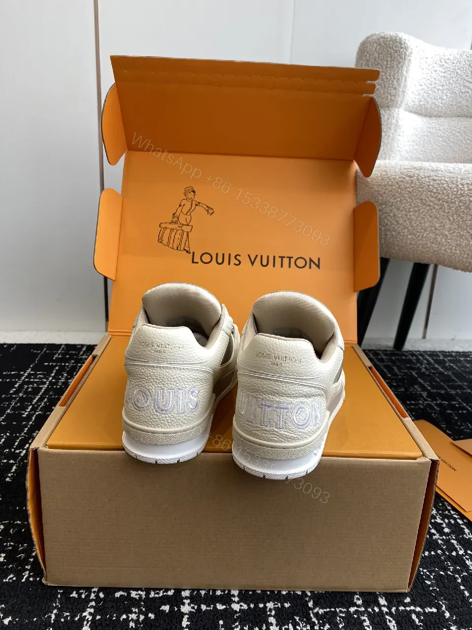 View 6 of Chunky Luxury Sneaker: Neutral Leather, Velcro Strap, High-Top Footwear