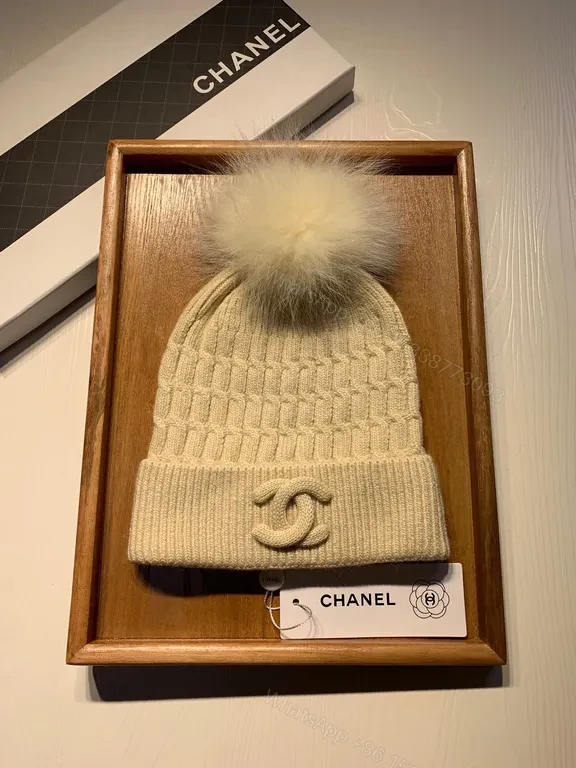 View 4 of Lux Knit Beanie with Fur Pom â€” Ivory, Chanel Charm, Luxury Style