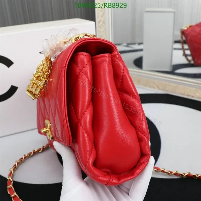 View 4 of Chanel Knockoff Quilted Red Classic Flap Bag RB8929