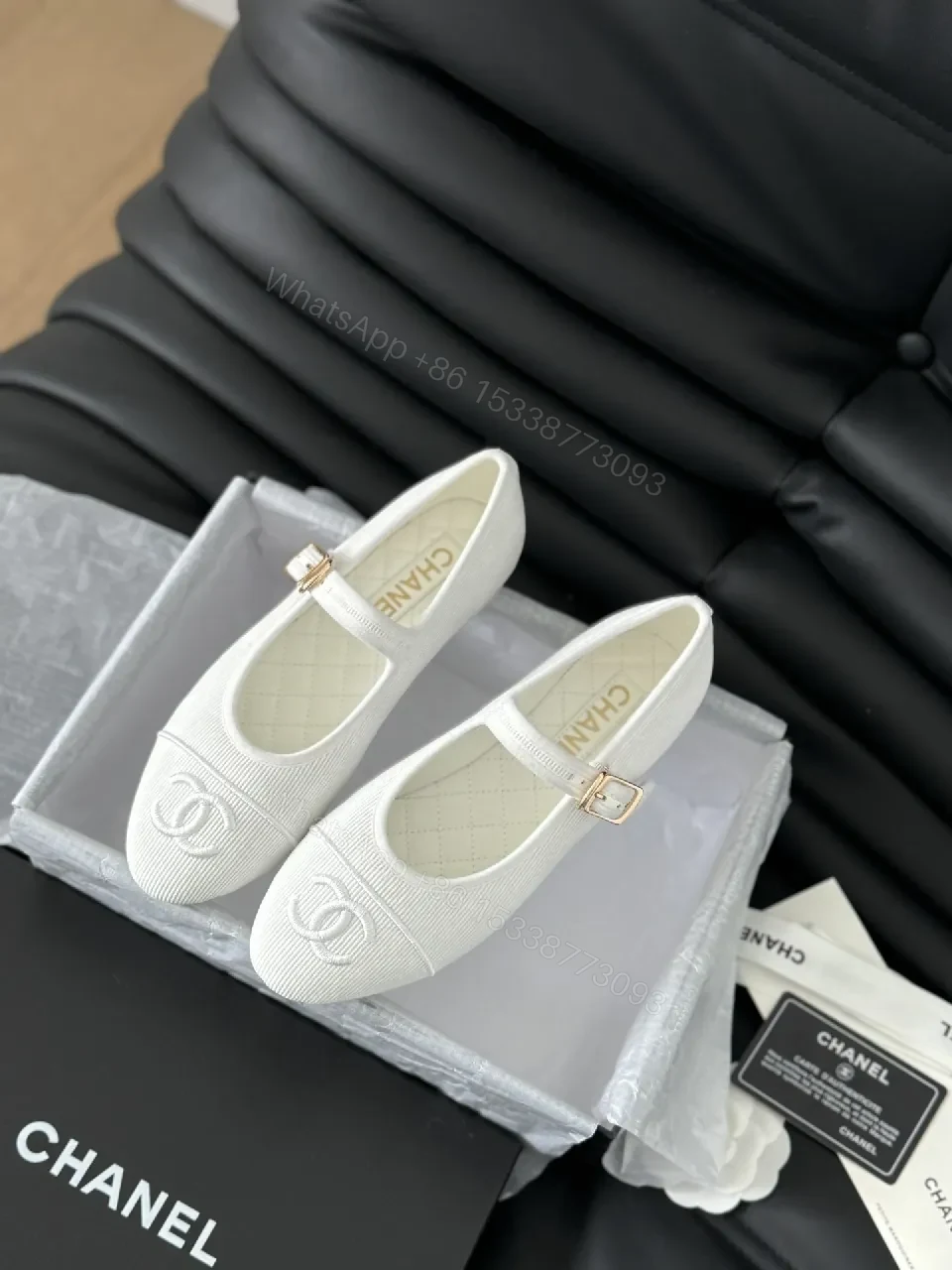 Textured Mary Jane Flats - Premium, Everyday Luxe, White — view 1