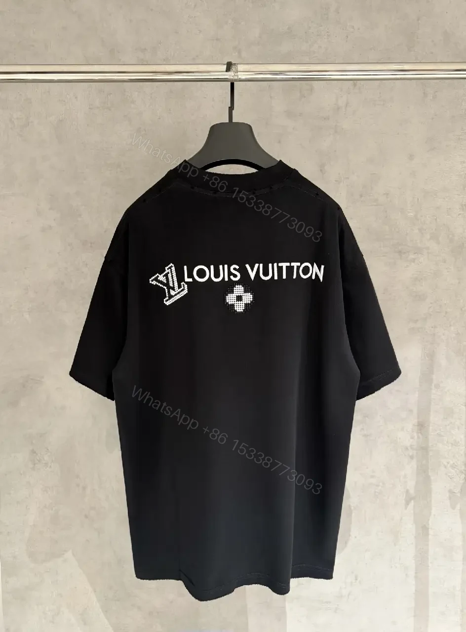 View 10 of Oversized Black Knit Tee, Luxury Crest Embroidery, Casual Comfort