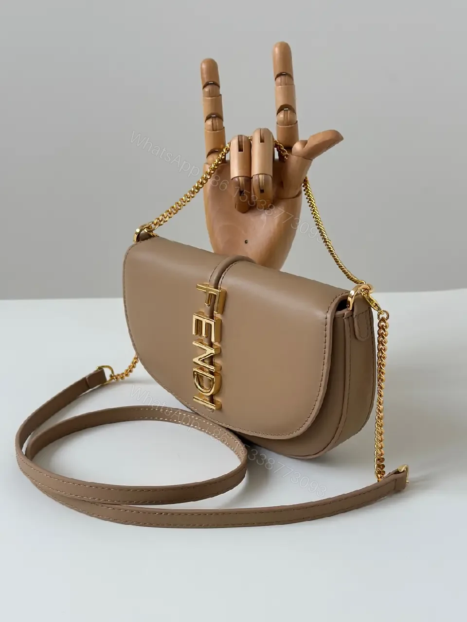 View 4 of Chic Leather Crossbody Bag with Gold Logo