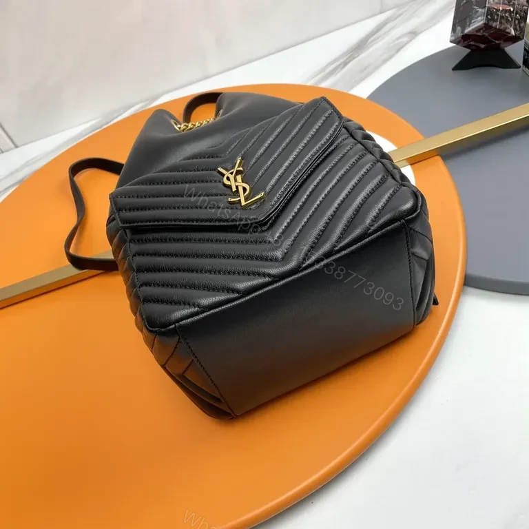 View 7 of Chic Leather Quilted Bucket Bag with Gold Monogram