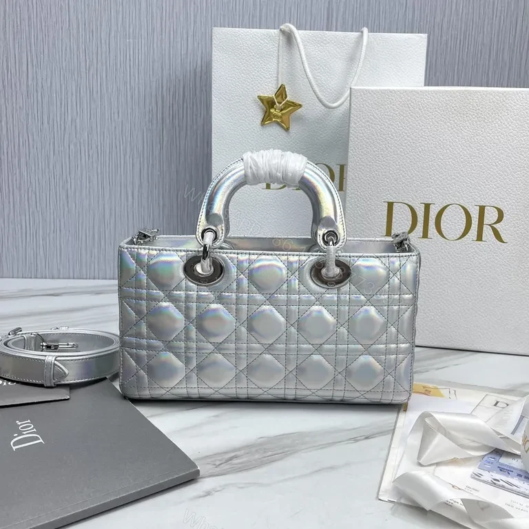 View 3 of Iridescent Quilted Dior-Inspired Bag: Silver Shine Luxury Tote